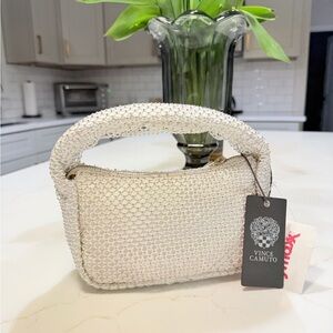 Vince Camuto Sparkling White Mesh Clutch
